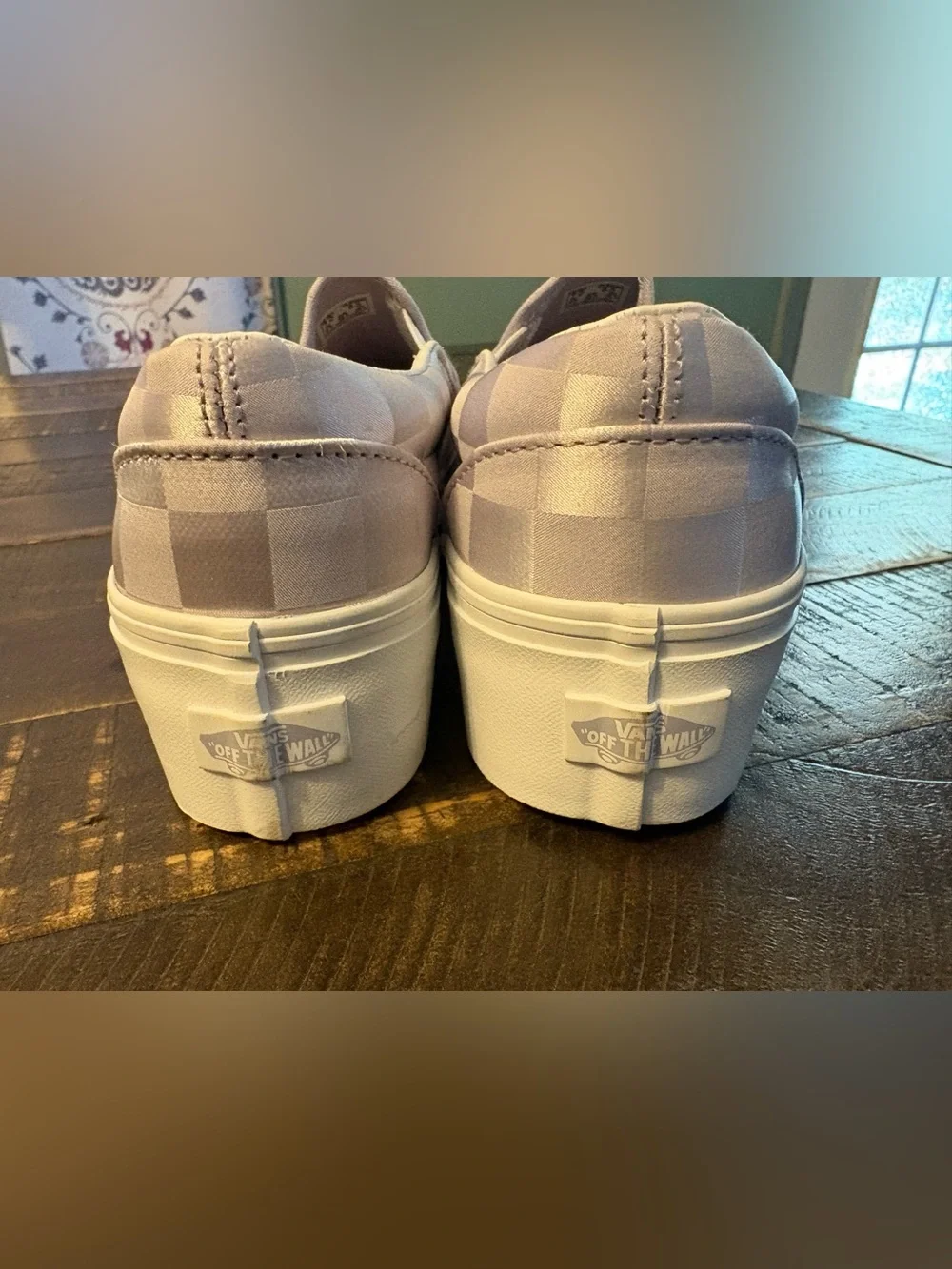 VANS Satin Lavender Lilac Checkerboard Stackform Slip-on Shoes Women’s 7 NWT